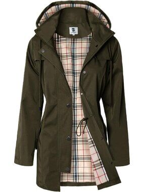 🆕SaphiRose Women Army Green Waterproof Rain Long Outdoor Raincoat with Hood